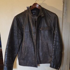 GAP Men's Distressed Brown Leather Jacket